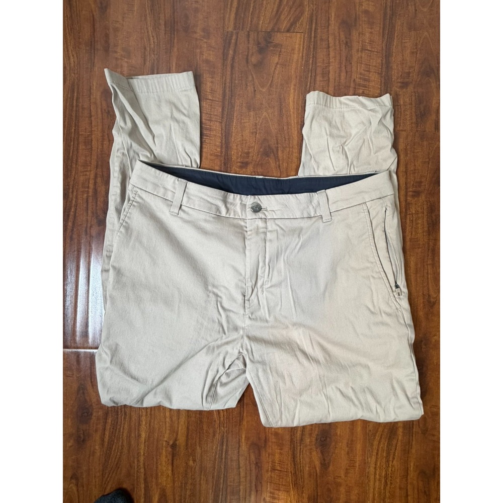 Birddogs Pants Mens 34 x 28 Khaki Tan Stretch Chino Performance Golf Zip Pocket